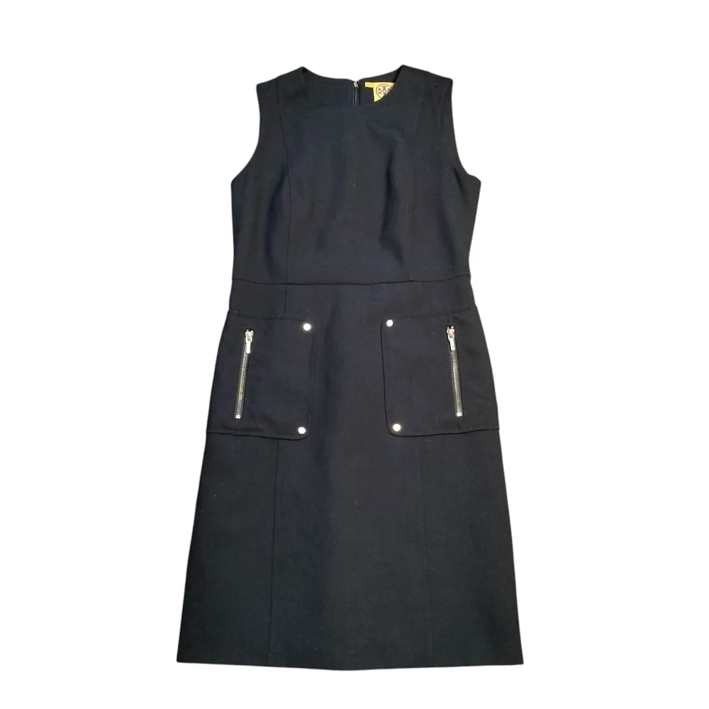 Tory Burch Petra Black Wool Blend Sheath Dress Gold Hardware Size 6